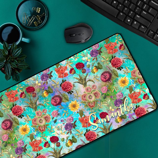 Cute aqua vert élégant Floral motif bureau Mat (Créateur téléchargé)