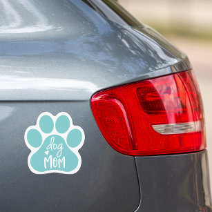 Cute Aqua & White Dog Mom Pawprint Car Magnet