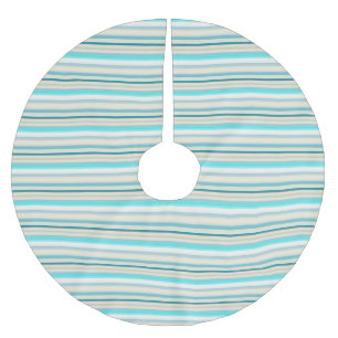 Cute aqua white stripes brushed polyester tree skirt