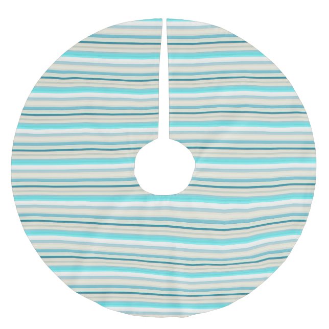 Cute aqua white stripes brushed polyester tree skirt (Front)