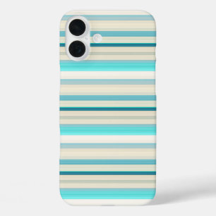 Cute aqua white stripes iPhone 16 plus case