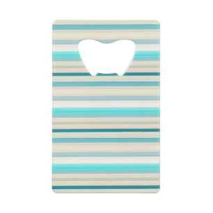 Cute aqua white stripes credit card bottle opener
