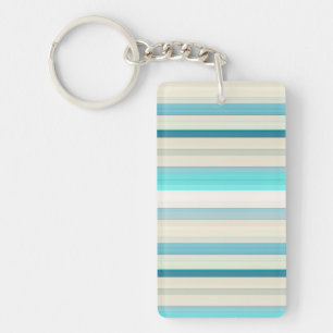 Cute aqua white stripes keychain