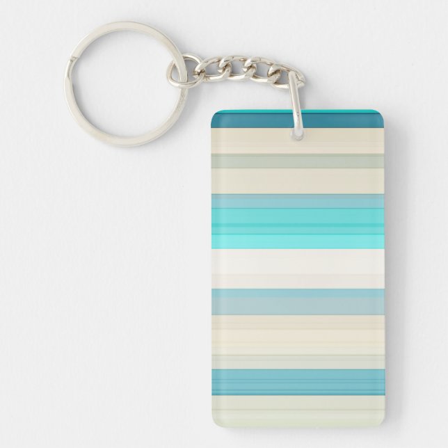 Cute aqua white stripes keychain (Front)