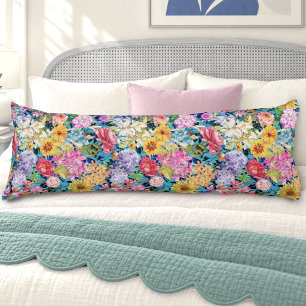 Cute aqua yellow elegant Floral pattern Body Pillow