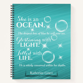 Cute Aquamarine Teal Ocean Themed Poetry Notebook