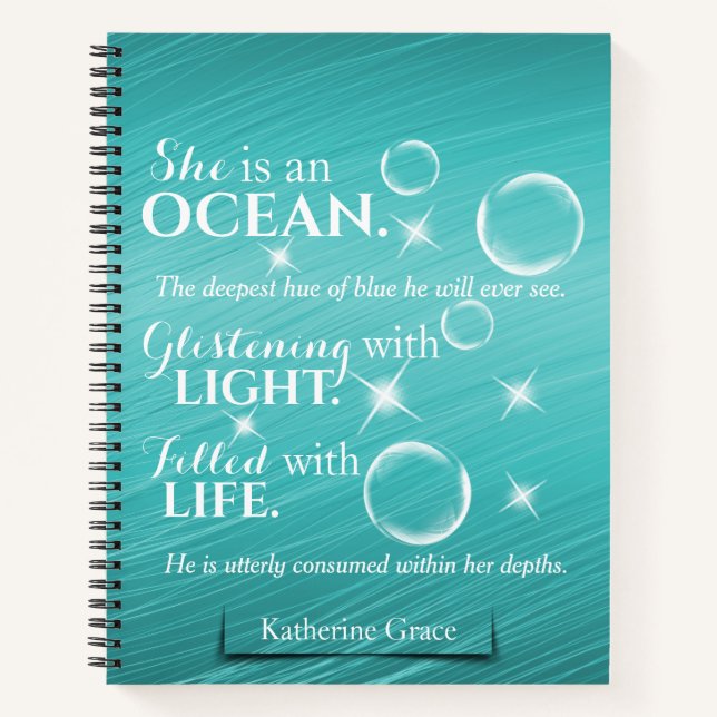 Cute Aquamarine Teal Ocean Themed Poetry Notebook (Front)