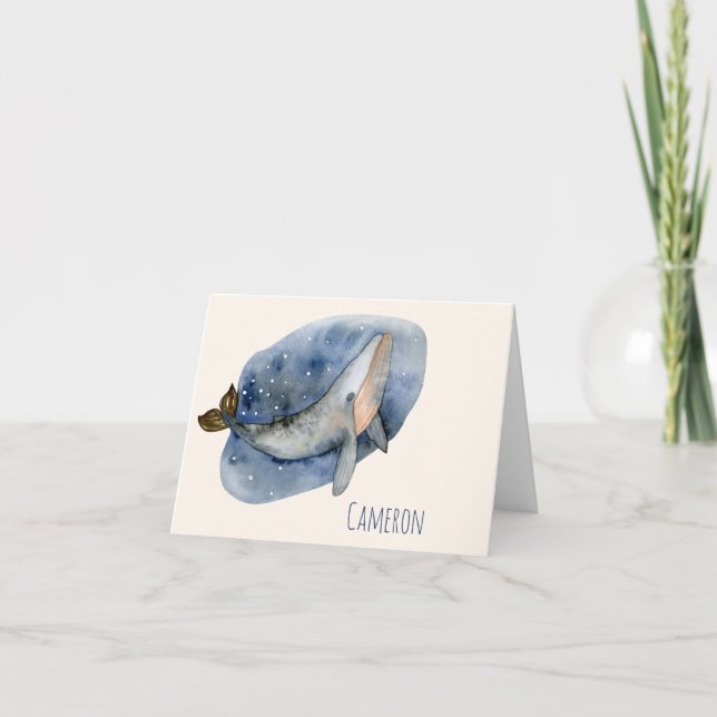 Cute Aquarelle Baleine Bleu Nautique Personnalisé (Devant)