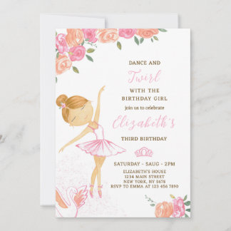 Cute Aquarelle Ballerina Invitation Anniversaire