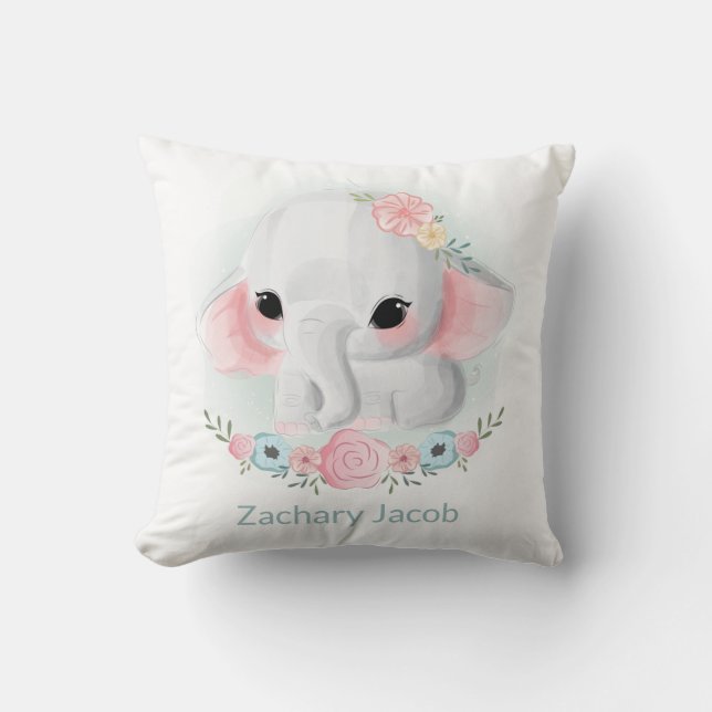Cute Aquarelle Bébé Eléphant coussin personnalisé (Recto)