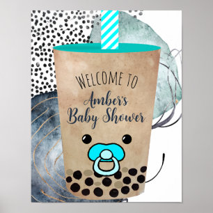 Cute Aquarelle Boba Tea Baby shower Affiche de bie