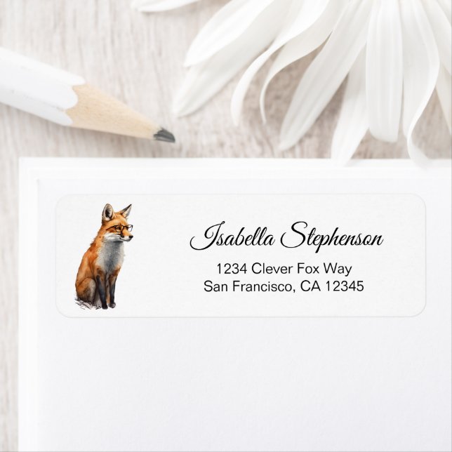 Cute aquarelle Clever Fox Adresse de retour (En situation)