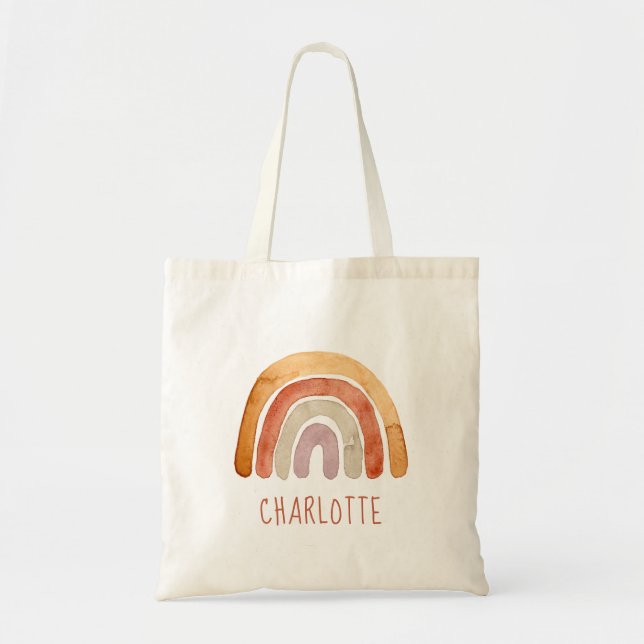 Cute aquarelle Moderne Boho Arc-en-ciel Nom Sac fo (Devant)