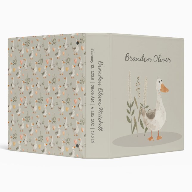 Cute Aquarelle Oie Bébé 3 Anneau Classeur (Arrière-plan)