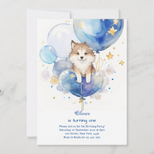 Cute Aquarelle Wolf Première Invitation d'annivers