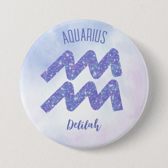 Cute Aquarius Astrology Sign Custom Birthday 3 Inch Round Button (Front)