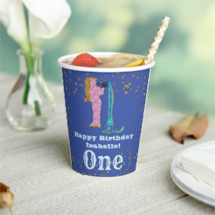 Cute Aquarius First Birthday & Gold Confetti Paper Cups