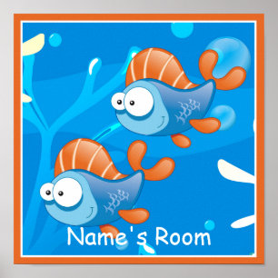 Cute Aquatic Fish Custom Kids Room Poster
