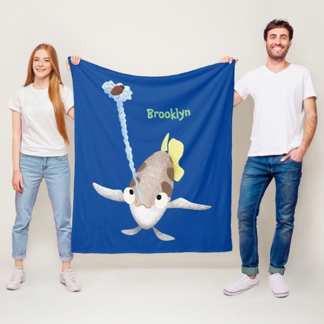 Cute Archerfish cartoon illustration Fleece Blanket (In Situ)