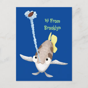 Cute Archerfish cartoon illustration Postcard
