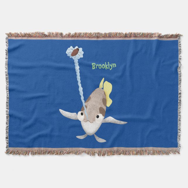 Cute Archerfish cartoon illustration Throw Blanket (Front)