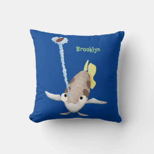 Cute Archerfish cartoon illustration  Throw Pillow