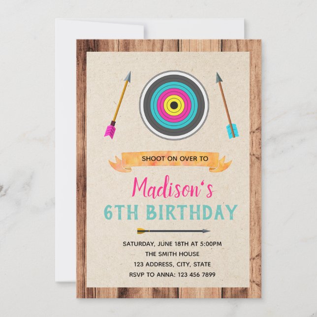 Cute archery theme girl invitation (Front)