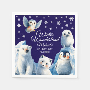 Cute Arctic Animals Blue Winter Kids' Birthday  Napkin