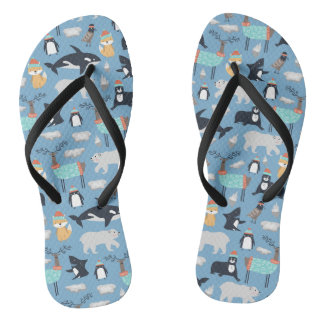 Cute Arctic Animals Seamless Pattern Flip Flops