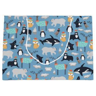 Cute Arctic Animals Seamless Pattern Large Gift Bag