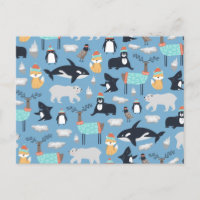 Cute Arctic Animals Seamless Pattern