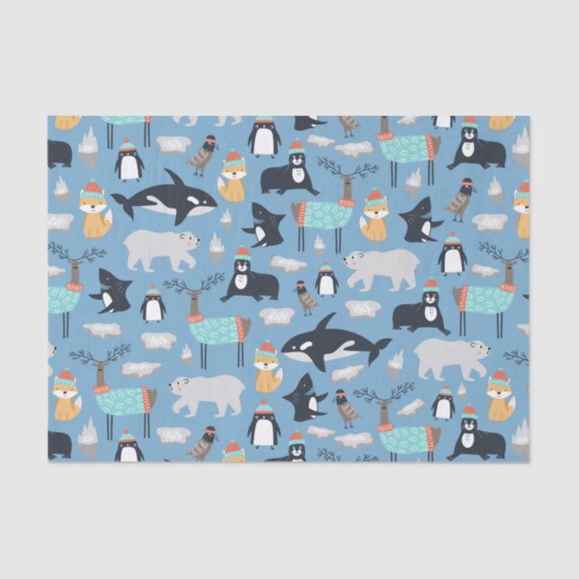 Cute Arctic Animals Seamless Pattern Tissue Paper (Front)
