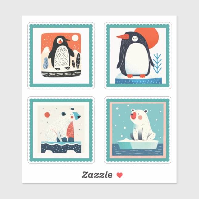 Cute Arctic Animals Stamp Pack for Journalling (Sheet)