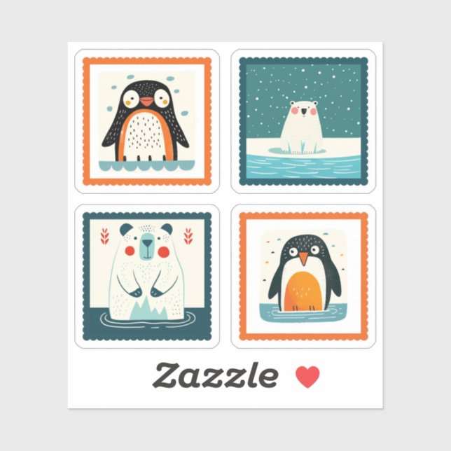 Cute Arctic Animals Whimsical Stamp Pack (Sheet)