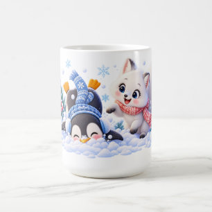 Cute Arctic Fox and Penguin Winter Wonderland PNG, Magic Mug