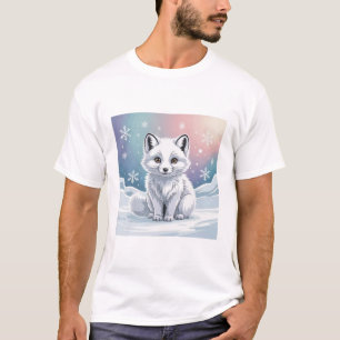 Cute Arctic Fox Baby in Snowy Landscape with Auror T-Shirt