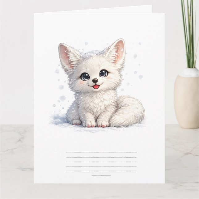 Cute Arctic Fox Cozy Positive Vibes Design Card (Front)