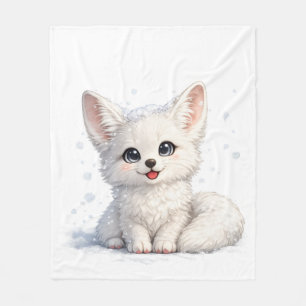 Cute Arctic Fox Cozy Positive Vibes Design Fleece Blanket