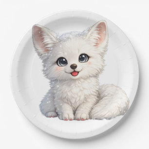 Cute Arctic Fox Cozy Positive Vibes Design Paper Plate