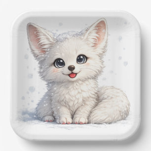 Cute Arctic Fox Cozy Positive Vibes Design Paper Plate