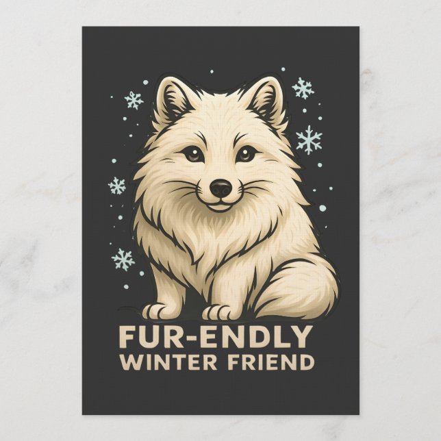 Cute Arctic Fox – “Fur-endly Winter Friend” Invitation (Front)