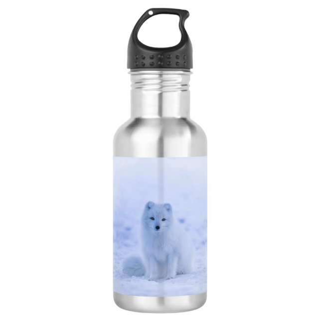 Cute Arctic Fox on Snowy Winter Background 532 Ml Water Bottle (Front)