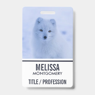 Cute Arctic Fox on Snowy Winter Background Badge