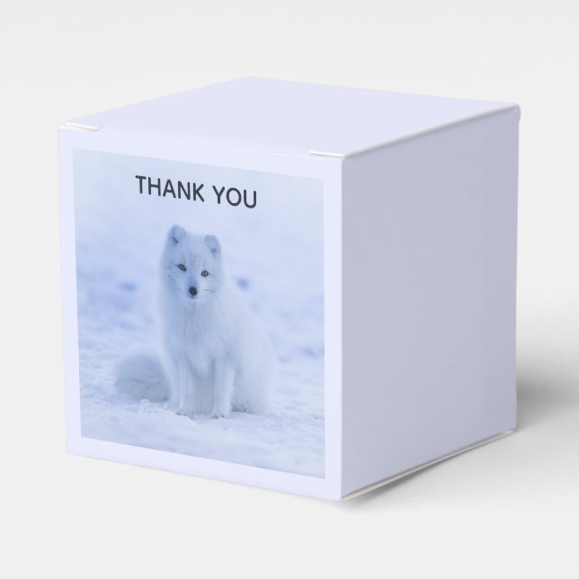 Cute Arctic Fox on Snowy Winter Background Favor Box (Front Side)