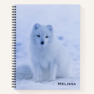 Cute Arctic Fox on Snowy Winter Background Notebook