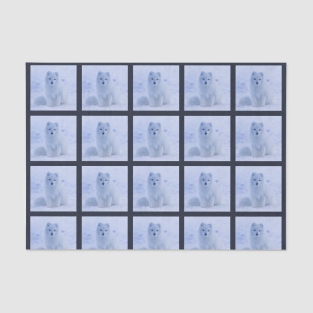 Cute Arctic Fox on Snowy Winter Background Tissue Paper (Front)