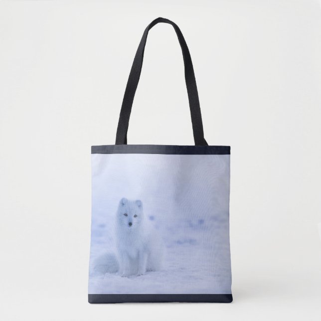 Cute Arctic Fox on Snowy Winter Background Tote Bag (Front)
