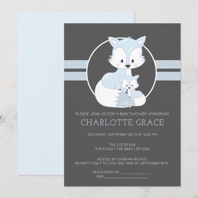 Cute Arctic Fox Personalized Baby Shower Invitation (Front/Back)