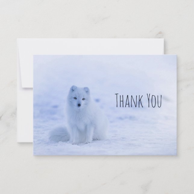 Cute Arctic Fox Snowy Winter Background Thank You Card (Front)