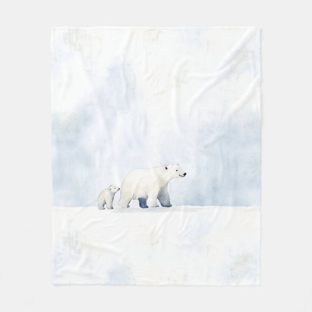 Cute arctic polar bear family fleece blanket (Front)